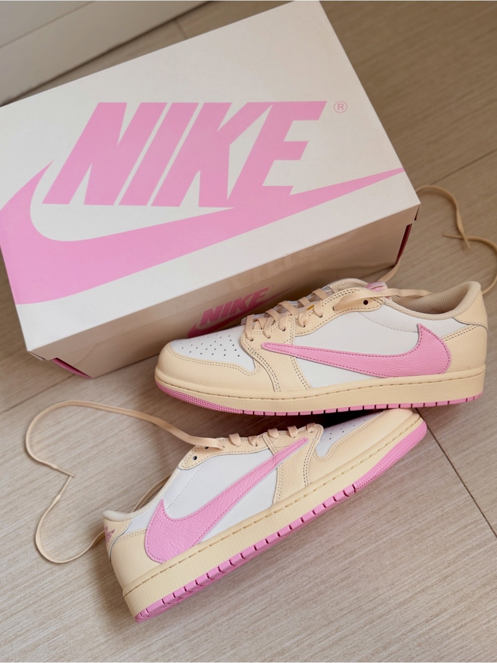 Travis Scott Low-Top Sneakers in Pink and Cream